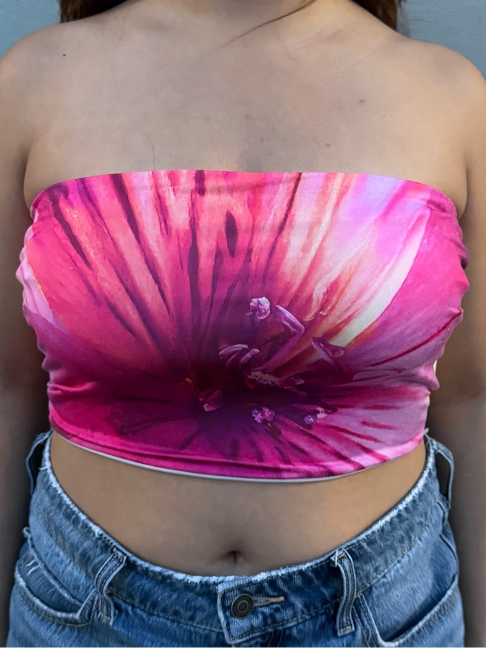 Windsor Pink Floral Strapless Bandeau Crop Top